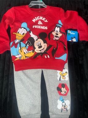 Disney Mickey & Friends Red Sweatshirt and Gray Jogger Set